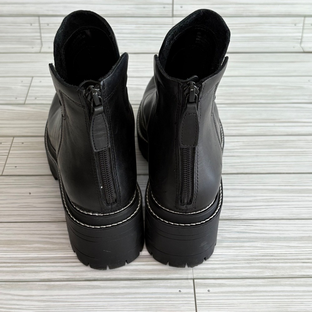 Gianni Bini Black Leather Lug Sole Platform Ankle Boots Womens 8M Back Zip - Picture 2 of 5